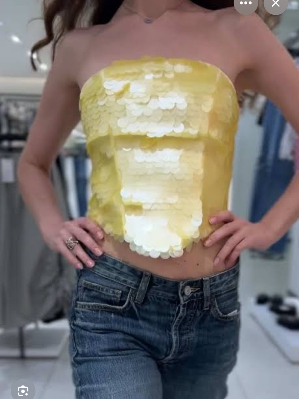Zara Yellow Strapless Sequin Satin Crop Top - Picture 2 of 7